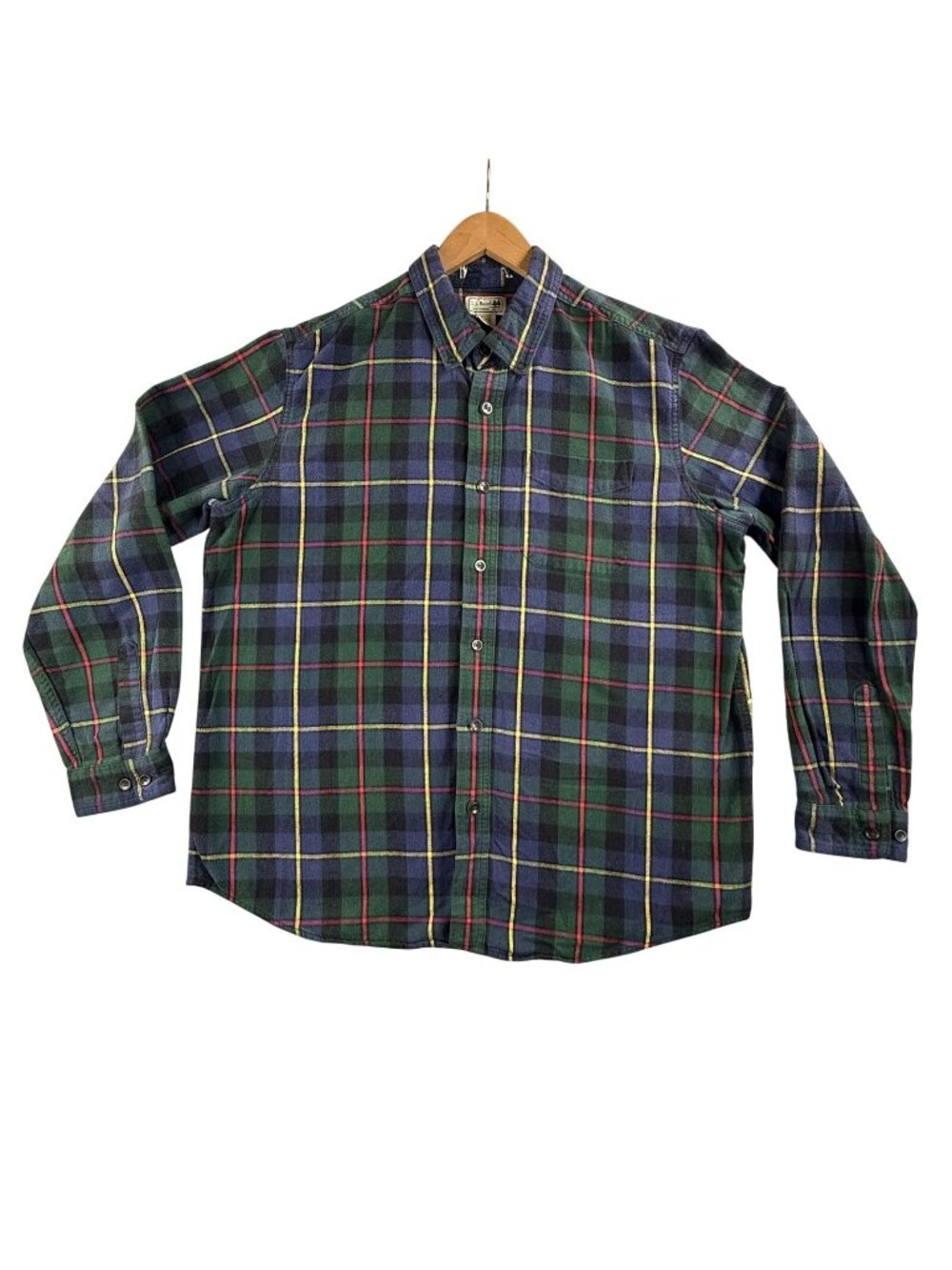 Vintage L.L. Bean Shirt Mens Large Green Plaid Flannel Button Down Long Sleeve